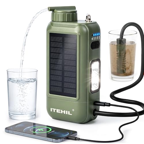 ITEHIL Portable Electric Water Filter, 0.01 Micron Camping Water Purifier with Solar, Outdoor Water Purification System for Camping, Hiking, Emergency & Survival