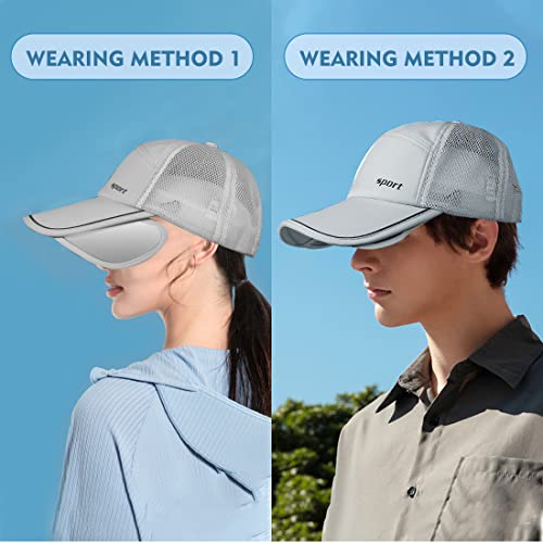 Sun Visor Hats Men, Adjustable Retractable Brim Uv Protection Mesh Breathable Baseball Cap For Beach Golf Running Tennis Grey #TOP1