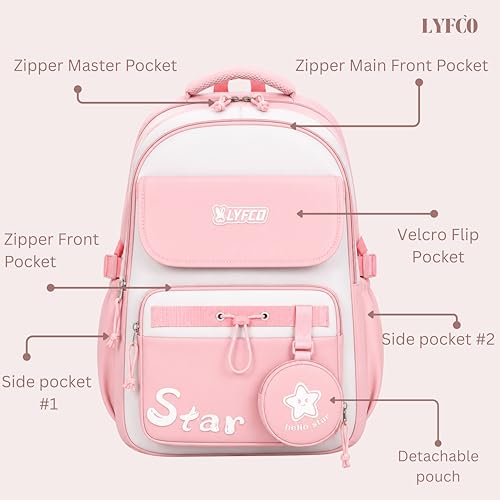 Image of School & College Backpack with Detachable Pouch | 18 Inch Large capacity bag for Girls & Boys Age of 12-16 years | Best for School, Tution, Travel, Camping