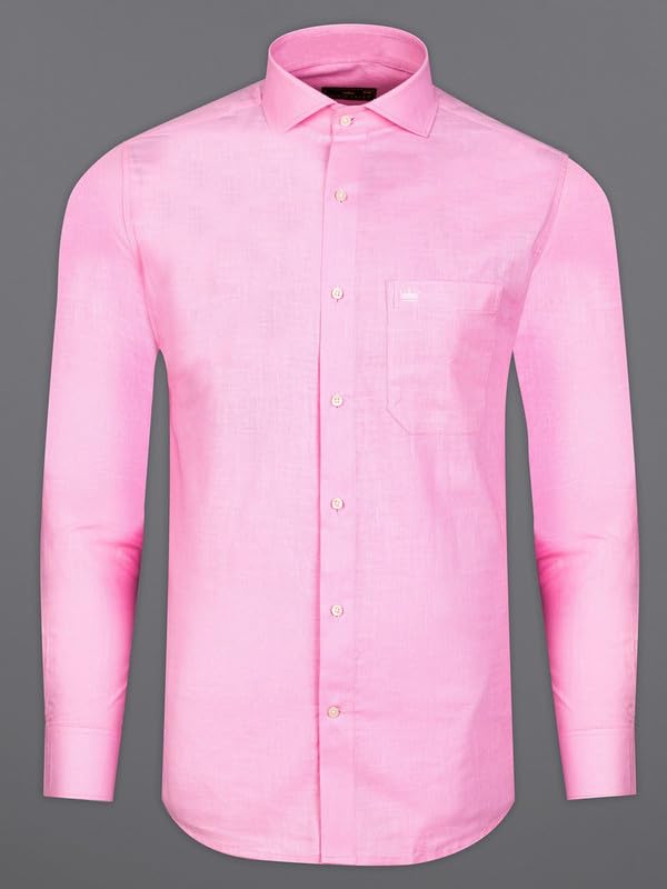 Image of FRENCH CROWN Men's Pink Linen Regular Fit Full Sleeves Casual Shirt