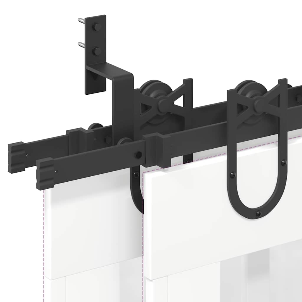 Juego de herrajes para puerta corredera de 200 cm de acero con recubrimiento en polvo negro con ruedas, topes de puerta, soporte de derivación para puertas de granero, accesorios de montaje