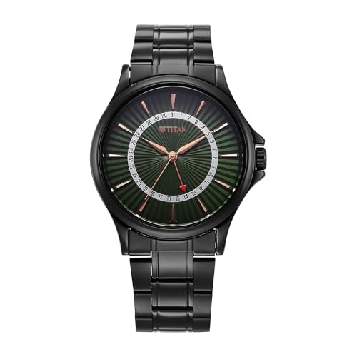 Image of Titan Karishma Quartz Analog with Date Green Dial Stainless Steel Strap Watch for Men