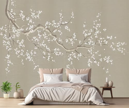 Papel Pintado Pared Rama Zen Flor De Ciruelo Fotomurales 3D Papel Tapiz Dormitorio Murales Wallpaper -ADD02-350cmX256cm