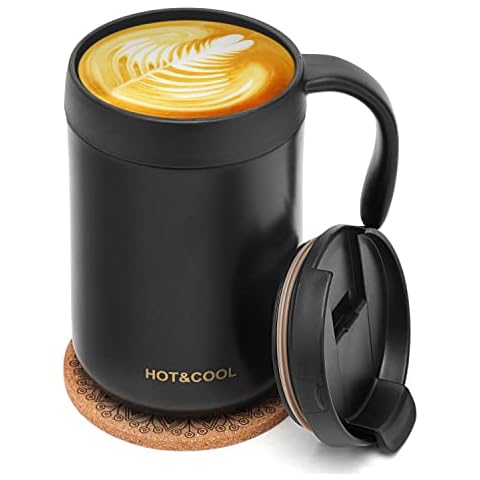 AVNICUD Edelstahl Kaffeebecher, 500ml Kaffee thermobecher mit Deckel und Griff Cover