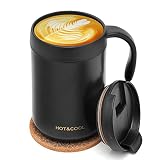 AVNICUD 500ML Edelstahl-Kaffeetasse,Thermobecher,Vakuum Isoliert,Teebecher,Tasse mit Henkel Mit Korkuntersetzer und Deckel für Büro Schreibtisch Arbeit