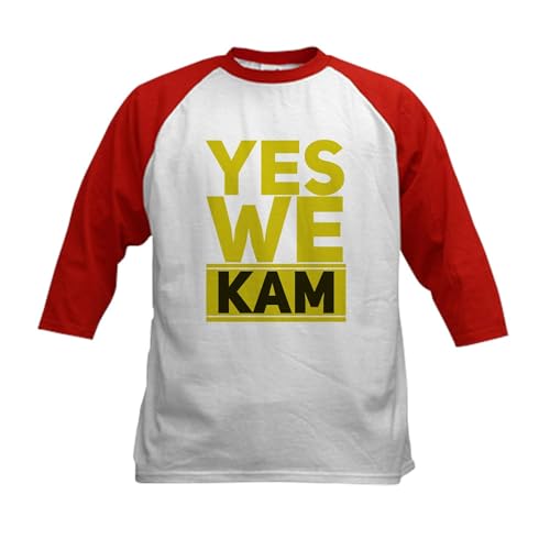 CafePress Yes We Kam Kids Baseball T Shirt Kids Cotton Baseball Jersey, 3/4 Raglan Sleeve Shirt Red/White