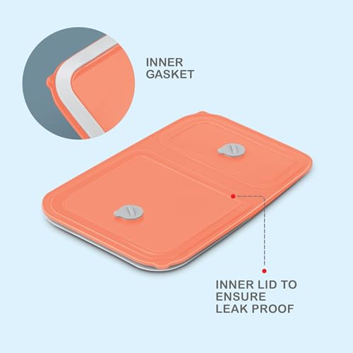 Image of MILTON Meal Safe 2 Inner Stainless Steel Tiffin Box for School with Steam Release Plug | PU Insulated, Leak-Proof, Food Grade I Lunch Box for Kids Boys, Girls with Snap Lock Lid, 465 ml, Orange
