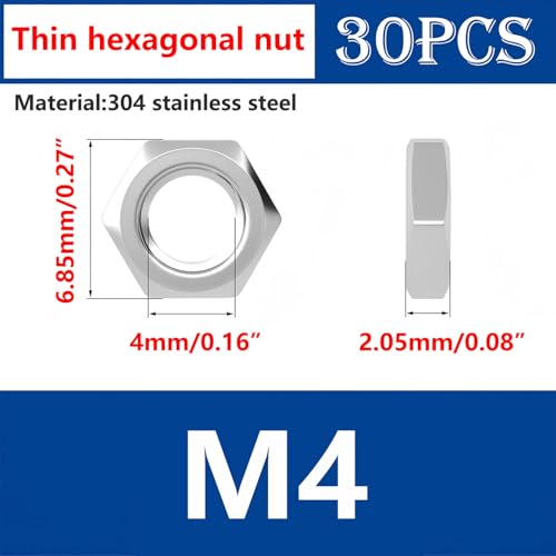 Ctyjia 30 PCS Hex Thin Nuts M4 Locking Nut, 304 Stainless Steel Hex Nuts, for Lndustrial Construction Fasteners - Image 2