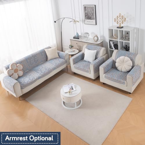 Image of HOKIPO Neel Baari Premium Chenille Jacquard Sofa Cover 5 Seater Set - Washable 3+1+1 Sofa Cover for Seat & Back | 'Royal Aangan Series' (IN-1008-L3*2 + IN-1006-L3*4)