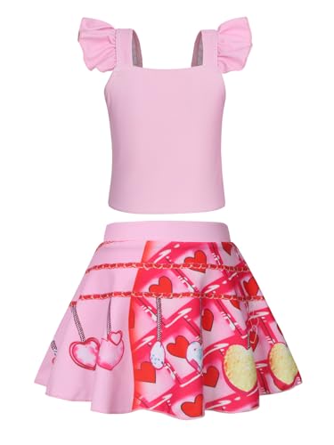 Image of WonderBabe Swimsuit for Girls Princess Swimsuit Bathing Suit Swimwear Tankini Rise of Red Outfit Two Piece Set Size 7-8