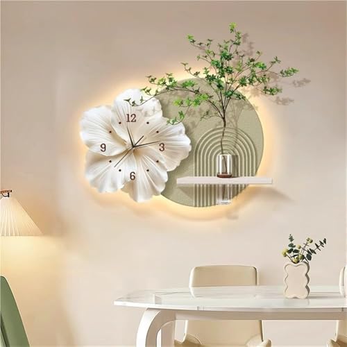 Reloj de Pared de Piedra Arenisca, decoración artística con Reloj, Mural Colgante con luz LED, jarrón de Cristal Transparente para Porche, Escultura artística para Entrada (Verde