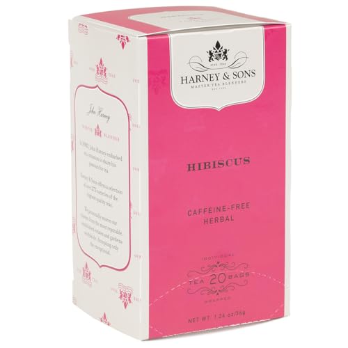 Harney & Sons Hibiscus Tea, Caffeine-Free Herbal Teabags, Box of 20