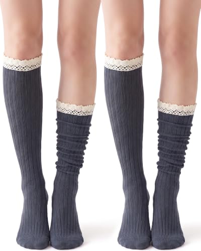 Image of Syhood Cotton Women thigh high socks with Lace Trim over the knee High Socks Boutique Lace Tall Boot Stockings for Women