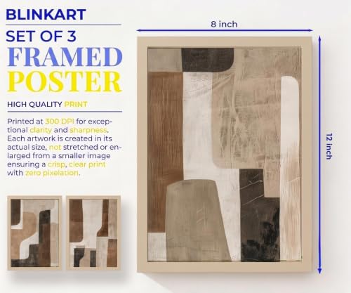 Image of BLINKART Set of 3 BROWN TERRACOTTA BLOCKS BROWN Natural Brown Frame Painting for Wall Decoration - Modern Art Wall Decor Framed Painting for Living Room Bedroom - Framed Wall Posters /Paintings (8X12 inch)