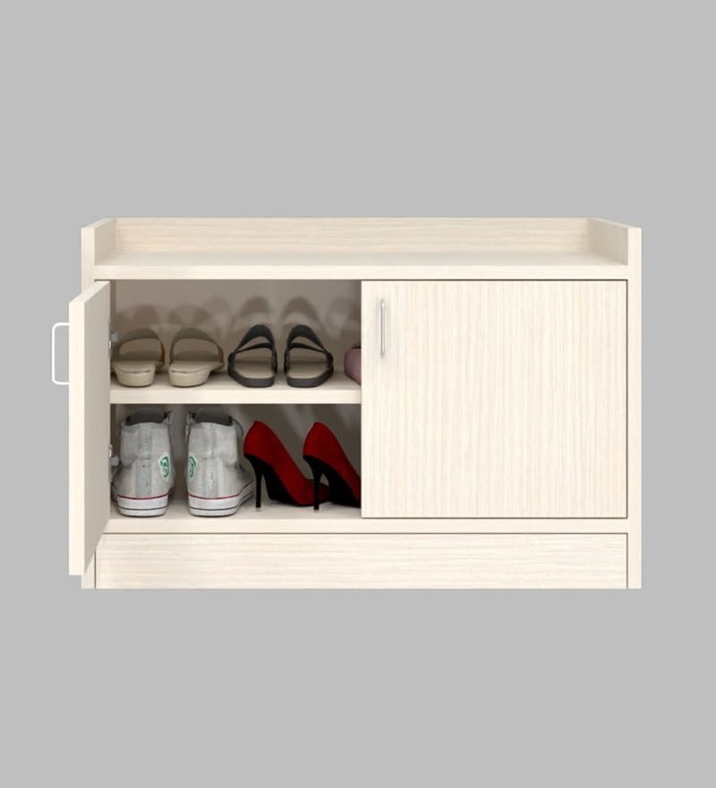 Image of SPECIALITY PANELS 2 Door Shoe Rack with Cushion | 2 Door Shoe Cabinet with Storage Bench | Shoe Organizer for Entryway Home Living Room | 75 x 49 x 37.5 cm Storage | DIY Assembly | Ivory Finish
