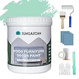 Jungarian Furniture Paint Kit 16oz with Tools - Water-based & Low Odor All-in-One No Sanding - Matte Finish Indoor Outdoor Wood Paint for Cabinets, Doors, Tables and Dressers - Retro Mint