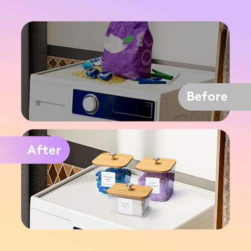 POLRAI 3 Pack Laundry Room Organization Storage Containers Acrylic Laundry Pod Containers and Dryer Sheet Holder with Lids and Labels for Laundry Detergent Laundry Pods Dry Sheet Organizing