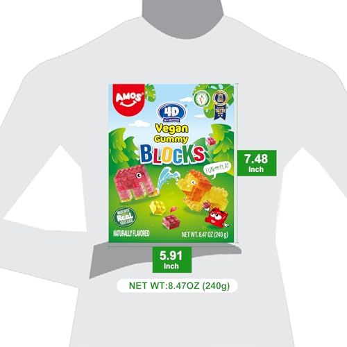 Image of AMOS 4D Vegan Gummy Blocks Candy - Assorted Fruit Flavors, Made with Real Juice, Fun-to-Build Edible Blocks, Fat-Free, (8.47 oz Pack of 1)