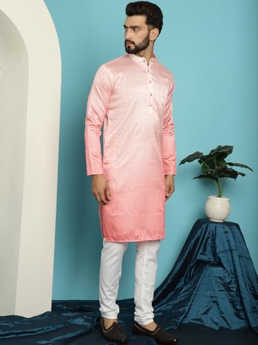 Image of SOJANYA (Since 1958, Men's Jacquard Silk Multi Shade Sequinned & White Pyjama Set