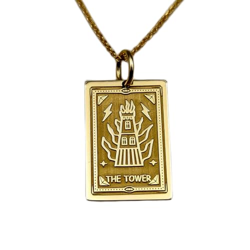 Collier tarot Tower en argent plaqué or, un bijou gravé d'exception