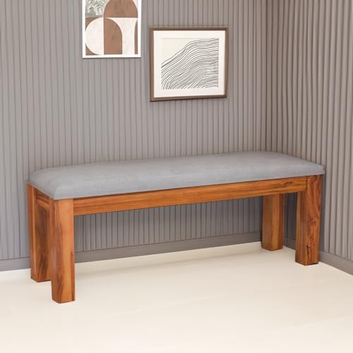 Image of Solid Wood Seating Bench for Indoor and Outdoor Uses l Bench for Daining Room, Balcouny, Office, Gym, Garden l Easy DIY l Teak Finish l 44x14.5x17.5 Inch