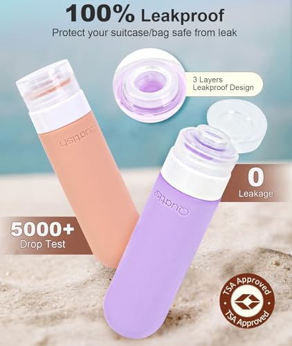 Image of Quatish Travel Bottles for Toiletries, Original Patented Leak Proof Travel Size Toiletries, 3 oz Tsa Approved Silicone Shampoo and Conditioner Bottles, Travel Essentials, 4 Pack, Pink