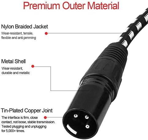 XLR Cables Short, Mic Cord 1ft 6 Pack, Braided Balanced Microphone Cable Male to Female 3 Pin Connector for Microphones, Mixer, XLR Speaker Systems