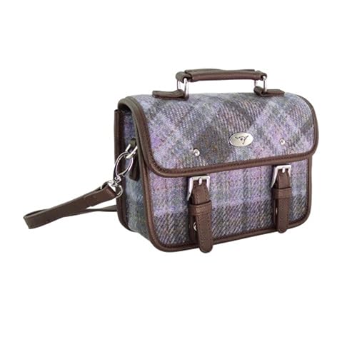 Image of Glen Appin Harris Tweed Bervie Mini Satchel Bag With Adjustable & Removable Shoulder Strap (Soft Purple Tartan)