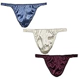 LingDooo Men's 3Pairs Pure Silk Briefs String Panties Soft Pouch Smooth Healthy Basic Bikini Breatha