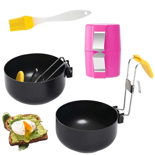 2Pcs Poached Egg Maker and 1Pcs Egg Shell Opener with Brush, Egg Poacher Pan, Multi Functional and Practical Poached Egg Moulds, for Home Kitchen Frying Eggs and Eggshell Peelers