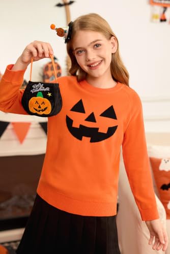 Image of Girls Halloween Pattern Knit Sweater Funny Pullover Y2K 6-14 Years