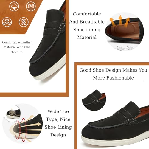 Men's Suede Flats Vintage Penny Loafers Classic Round Toe Hand-Stitched Breathable Comfortable Work Casual Moccasins4