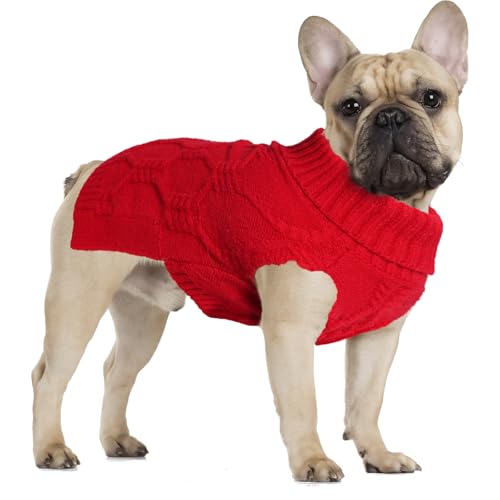 LiebeDD Hundepullover für Kleine Hunde, Sleeveless Rollkragen Hundepulli Winter Warm Gestrickter Pullover Weicher Pullover Weihnachten Katzenpullover für Französische Bulldogge, Rot, XL