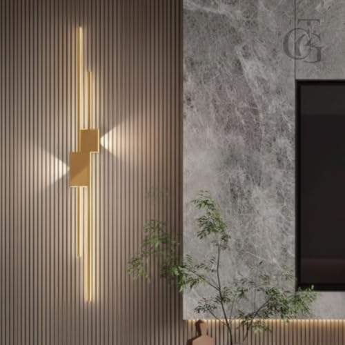 Image of Modern Vertical Sleek Dual Linear LED Wall Light|Slim Profile Up-Down Wall Sconce with Inbuilt 3-Color LED for Living Room, Bedroom & Office|Gold