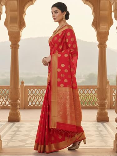 Image of AKHILAM Women's Kanjivaram Woven Soft Silk Saree With Blouse Piece