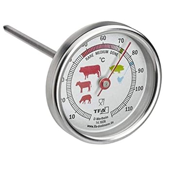 TFA Dostmann Analoges Bratenthermometer aus Edelstahl 141028 ideal f&uumlr Fleisch Fisch Gefl&uumlgel Fleischthermometer perfek