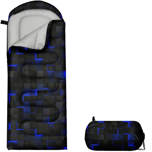 Bolsa de dormir para niños con diseño de gatos, bolsa ligera impermeable y cálida para camping de 3 estaciones, portátil con compresión