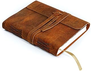 Handmade Leather Journal/Writing Notebook Diary/Bound Daily Notepad For Men & Women Unlined Paper Medium, writing pad gift for artist, sketch (8 x 6, Distressed Tan)