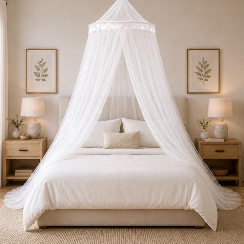 Moustiquaire Lit,Grande Moustiquaire pour Simple & Double,Ciel de Lit pour Adulte Fille Bebe Enfant,Facile à Installer, Protection fiable Contre Les Insectes...