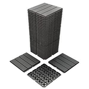 36 sq. ft Plastic Interlocking Deck Tiles, 36 Pack,12″x12″ Waterproof Outdoor Flooring All Weather Use, Patio Floor Decking Tiles for Porch Poolside Balcony Backyard, Dark Grey