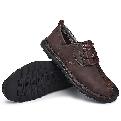 VOCECO Mens Casual Leather Loafers Lightweight Breathable Outdoor Walking Slip On Sneakers Walking Driving Shoes4