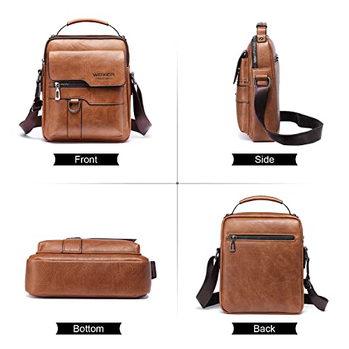 KUANG! Men's Shoulder Bag PU Leather Business Messenger Bag Briefcase Travel Crossbody Multi Pockets Handbag Purse3