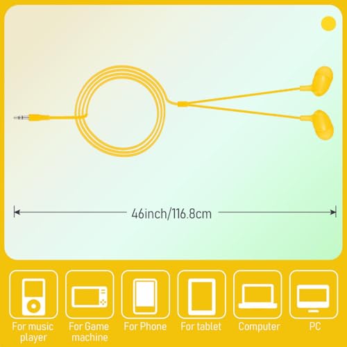 Image of Macarrie 200 Pack Earbuds Bulk Earphones 3.5 mm Classroom Headphones for Adult Assorted Colors Earbud Wired Earphone Without Mic for Adult Office Home Individually Bagged(Yellow)