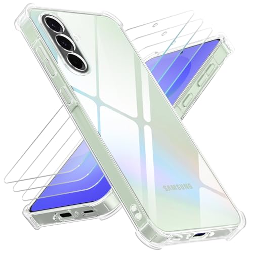 Yohii 4 en 1 Funda para Samsung Galaxy A36 5G con 3 Piezas Cristal Templado, Transparente Carcasa Protectora Antigolpes Caso, Suave TPU Silicona Anti Choques Anti Arañazos Case   Transparente