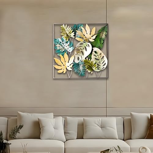Image of Iron Big Handcrafted Multicolor Rectangular Metal Abstract Wall Art Decorative Wall Frame Sculpture for Living Room Bedroom Drawing Room Home Decor