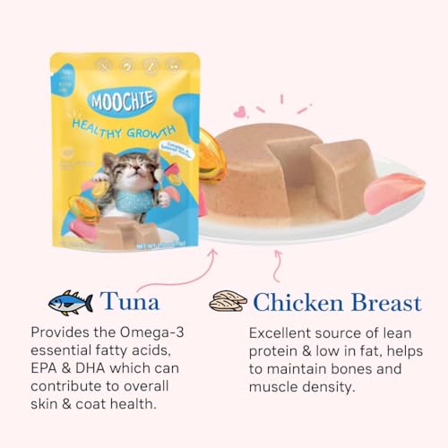 Image of Moochie Healthy Growth cat Food Treat Chicken and Tuna Mousse Gravy 85g
