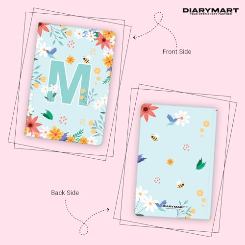 Image of Initial M Premium Soft Bound Notebook Diary for Girls and Women (B6, 90 GSM, 160 Ruled Pages) Floral Design Notebook Journal Diary