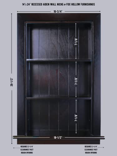 Image of 14x24 Aiden Recessed Wall Niche Medicine Cabinet Replacement, in The Wall Bathroom Cabinet Insert Shelf /Shelves, Made in North America, Real Wood, NO MDF, Beadboard, Dark Brown