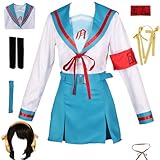 Generic Suzumiya Haruhi Cosplay Costume School Uniform Sailor Uniform Outfit, Large, Costume+wig