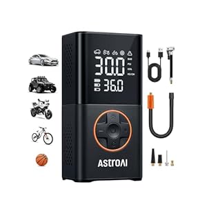 AstroAI Inflador de neumáticos L7, compresor de aire portátil, inalámbrico, mini bomba de bicicleta con pantalla digital de valores duales, bomba de aire de neumáticos de automóvil de 150 PSI con